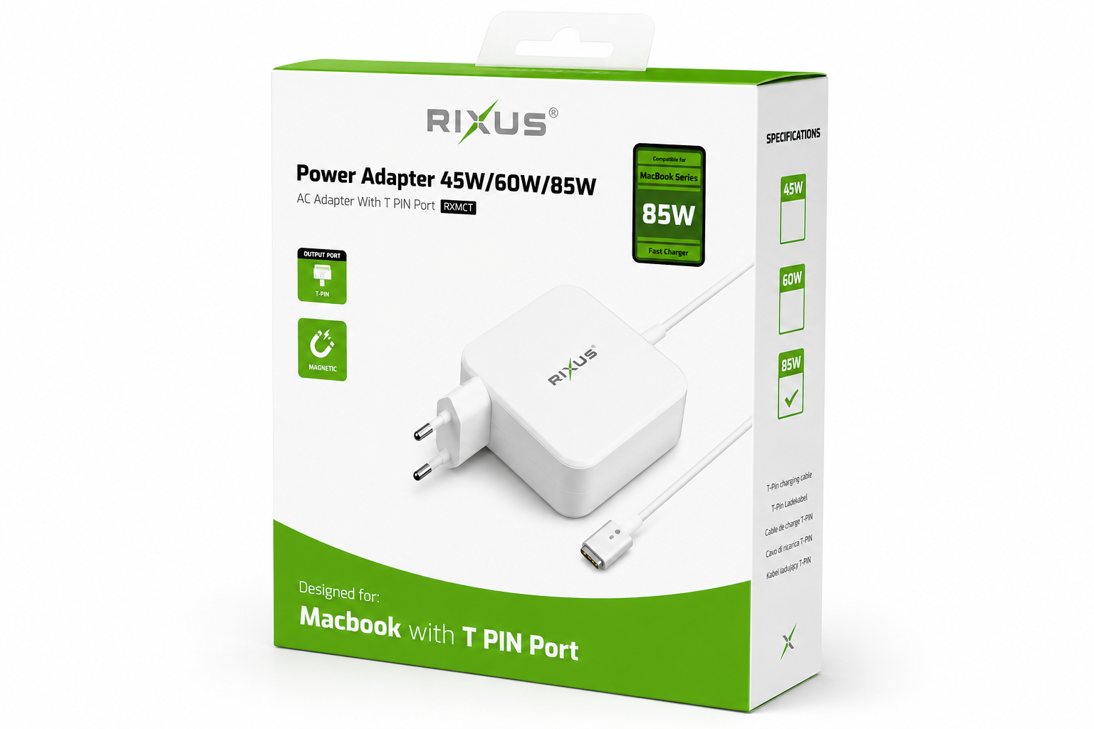 RIXUS 85W MacBook Netzteil T-PIN MagSafe Ladegerät